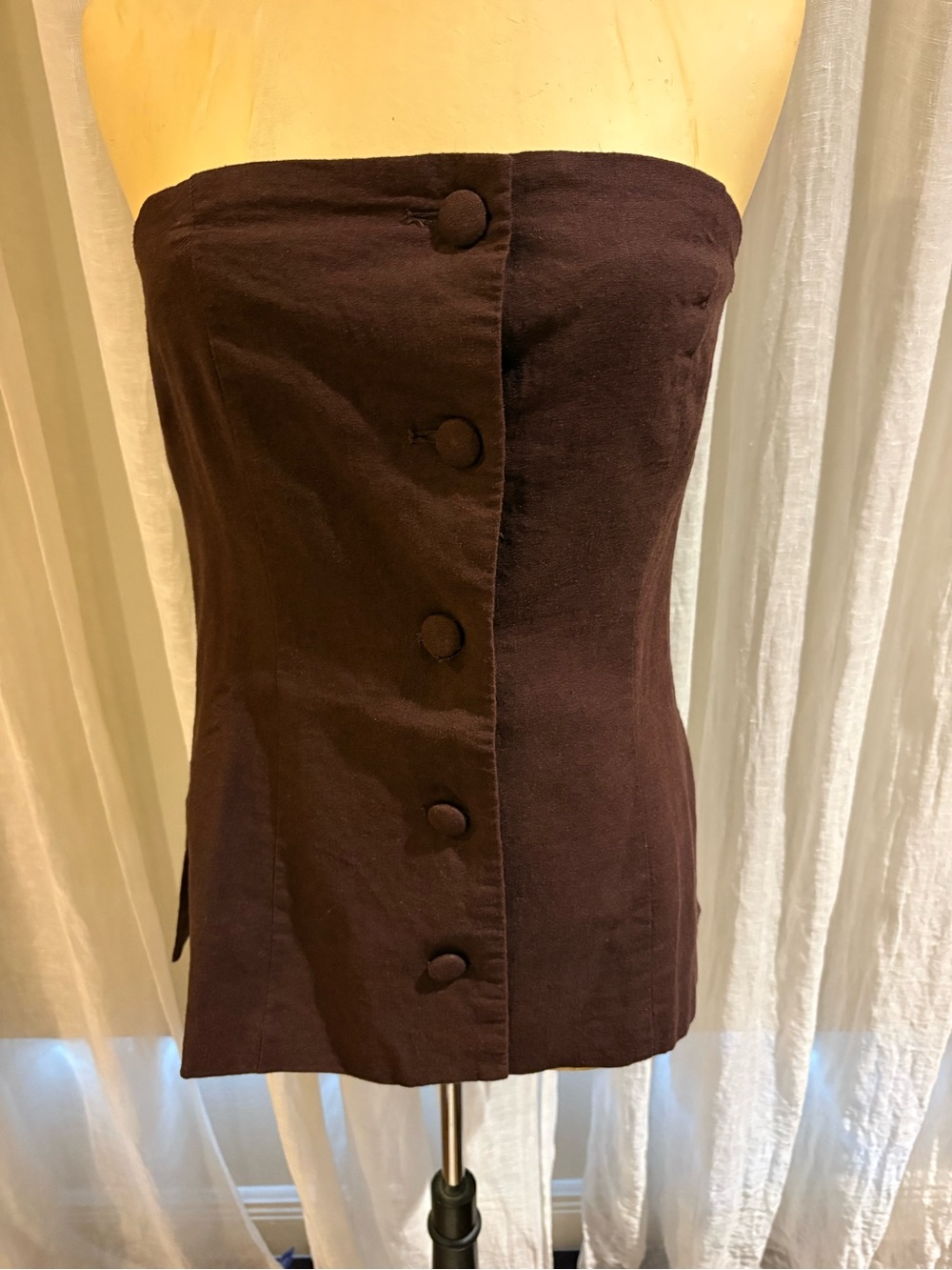 Bailey 44 Strapless Button-Front Top in Dark Brown